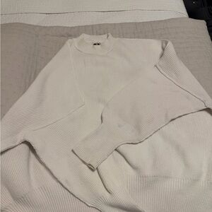 Free People Cream Ribbed Knit Sweater